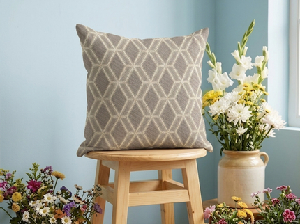 Taupe colour geometric pattern velvet flock readymade cushion cover