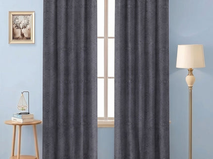 Medium Grey Colour Geometric Pattern Suede Readymade Curtain