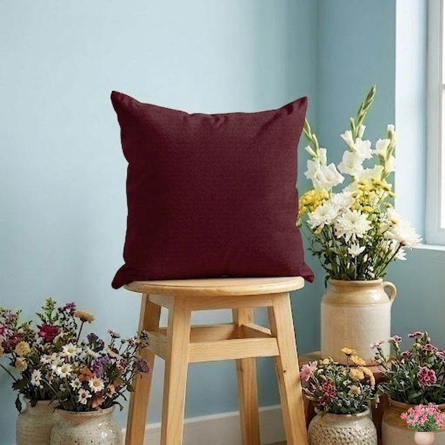 Carmine Red Colour Textured Velvet Flock Readymade cushion cover