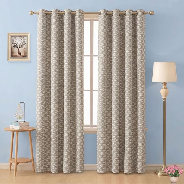 Taupe colour geometric pattern velvet flock readymade curtain