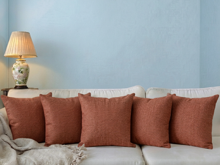 Rust red colour textured pattern velvet flock readymade cushion cover
