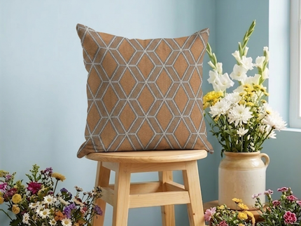 Brown colour geometric pattern velvet flock readymade cushion cover