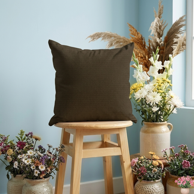 Medium Brown Colour Textured Velvet Flock Readymade cushion cover