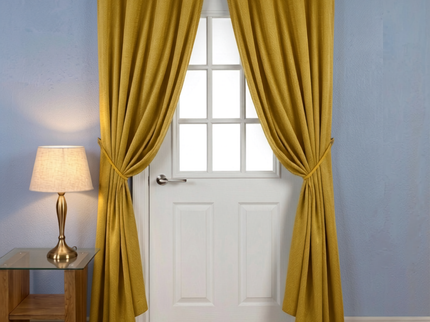 Mustard colour textured velvet flock readymade curtain (Dual side)