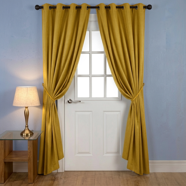 Mustard colour textured velvet flock readymade curtain (Dual side)