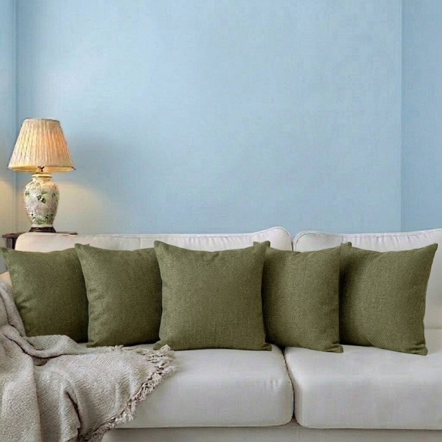 Olive green colour textured pattern velvet flock readymade cushion cover