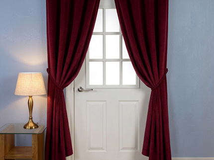 Wine burgundy colour textured velvet flock geometric pattern readymade curtain