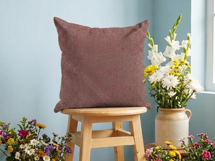 Rust red colour textured weave pattern velvet flock readymade cushion cover