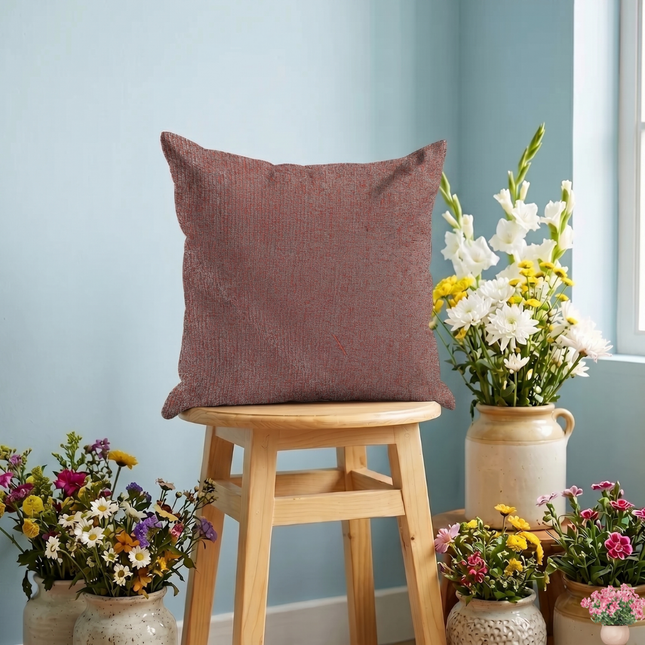 Rust red colour textured weave pattern velvet flock readymade cushion cover