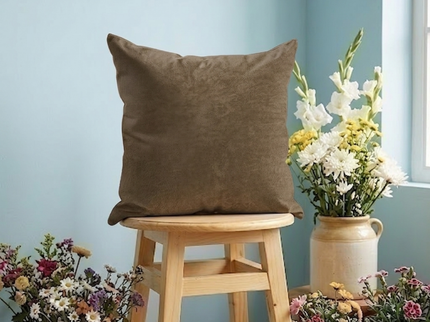 Medium Brown Colour Textuerd Velvet Flock Readymade cushion cover