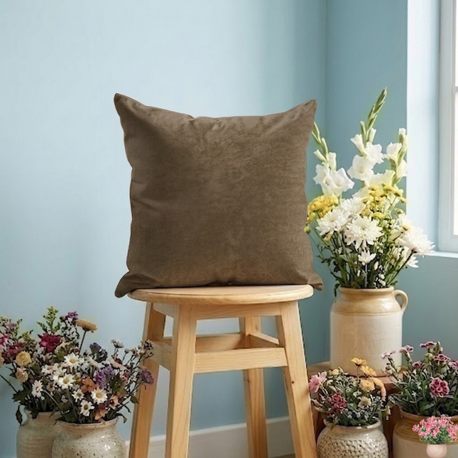 Medium Brown Colour Textuerd Velvet Flock Readymade cushion cover