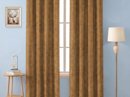 Orche Yellow Colour Geometric Pattern Suede Readymade Curtain