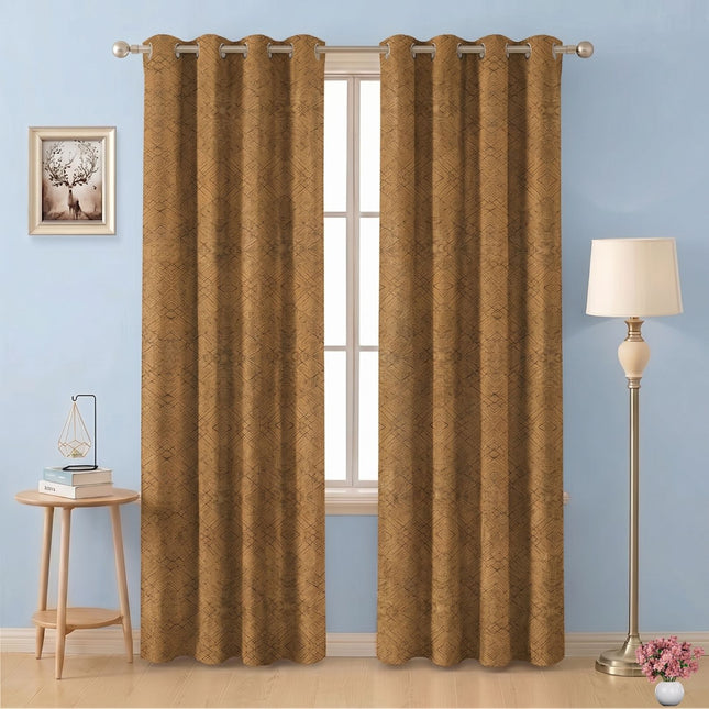 Orche Yellow Colour Geometric Pattern Suede Readymade Curtain