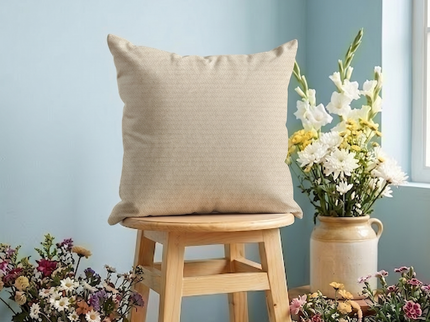 Medium Cream colour textured Velvet Flock Readymade cushion cover