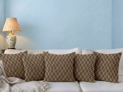 Dark brown colour geometric floral pattern velvet flock readymade cushion cover