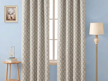 Grey colour geometric pattern velvet flock readymade curtain