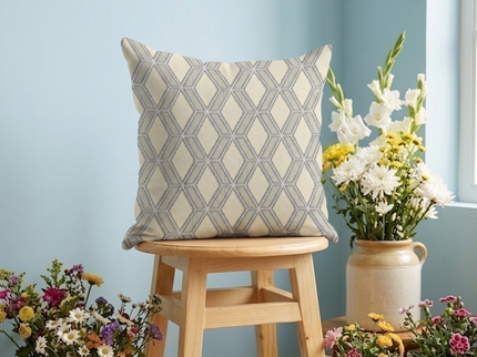 Beige colour geometric pattern velvet flock readymade cushion cover