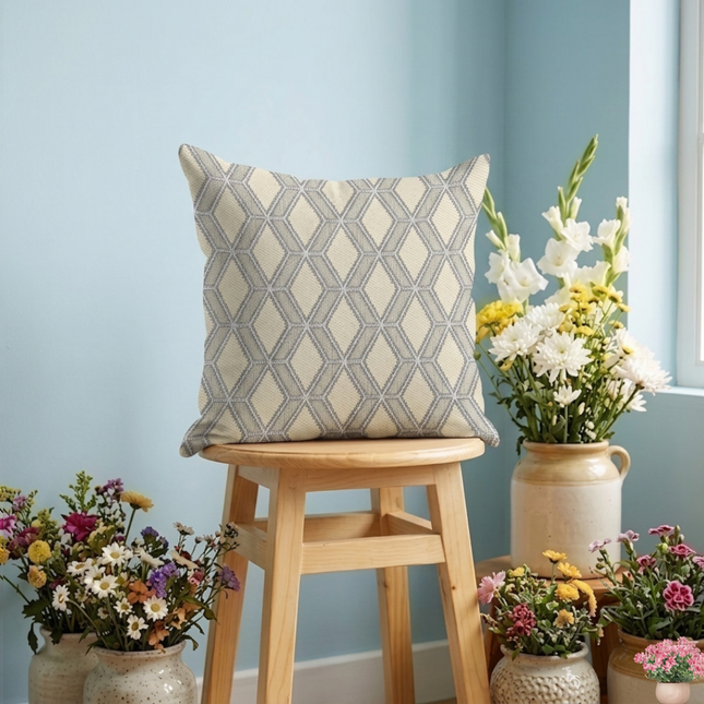 Beige colour geometric pattern velvet flock readymade cushion cover