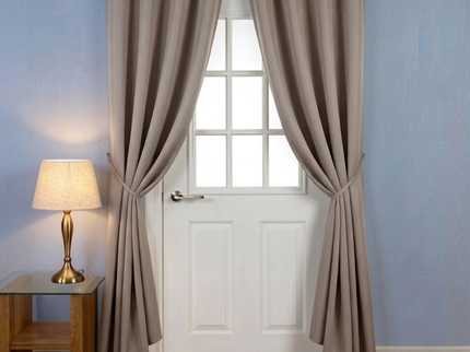 Taupe colour textured velvet flock readymade curtain (Dual side)
