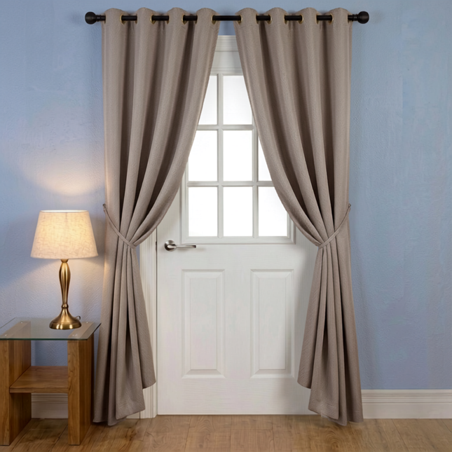Taupe colour textured velvet flock readymade curtain (Dual side)