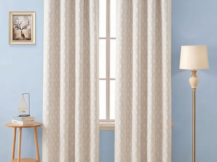 Cream colour geometric pattern velvet flock readymade curtain