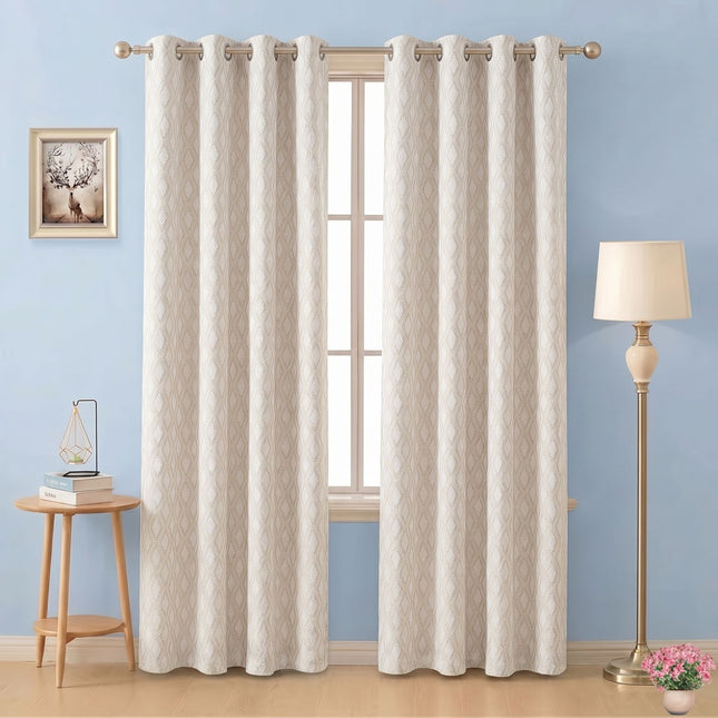 Cream colour geometric pattern velvet flock readymade curtain
