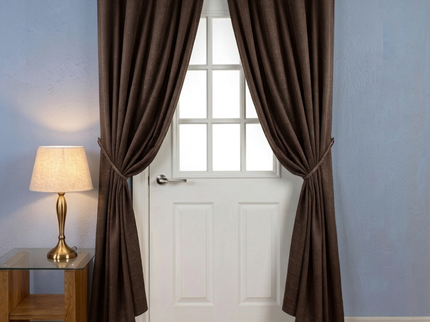 Dark brown colour textured velvet flock readymade curtain (Dual side)