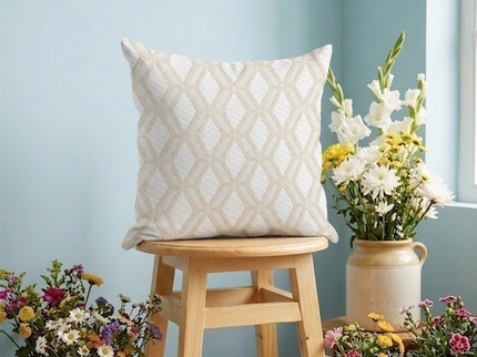 Grey colour geometric pattern velvet flock readymade cushion cover