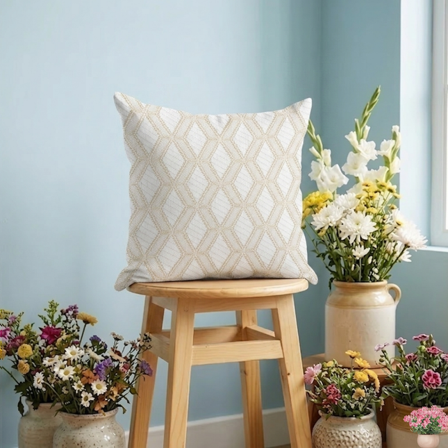 Grey colour geometric pattern velvet flock readymade cushion cover