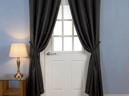 Charcoal black colour geometric floral pattern velvet flock readymade curtain (Dual side)