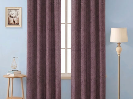 Earthy Mauve Colour Geometric Pattern Suede Readymade Curtain