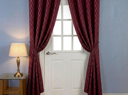 Wine colour geometric floral pattern velvet flock readymade curtain (Dual side)