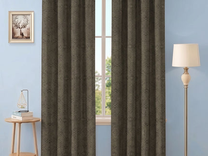 Brass Colour Geometric Pattern Suede Readymade Curtain
