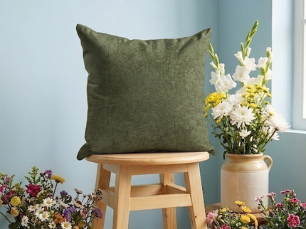 Olive Green Colour Textured Velvet Flock Readymade cushion cover