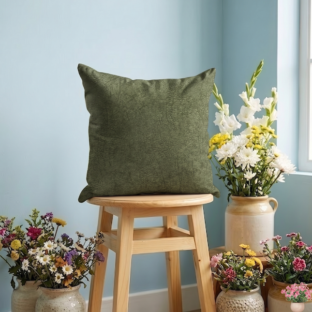 Olive Green Colour Textured Velvet Flock Readymade cushion cover