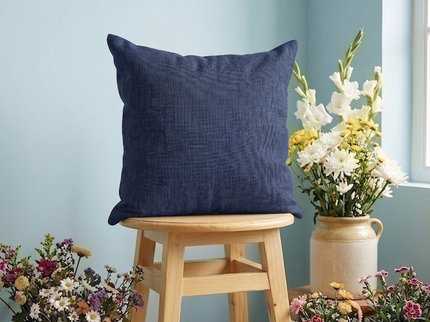 Dark Blue Colour Textured Velvet Flock Readymade cushion cover