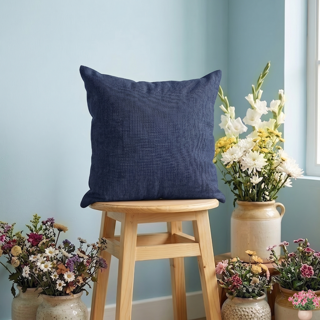 Dark Blue Colour Textured Velvet Flock Readymade cushion cover