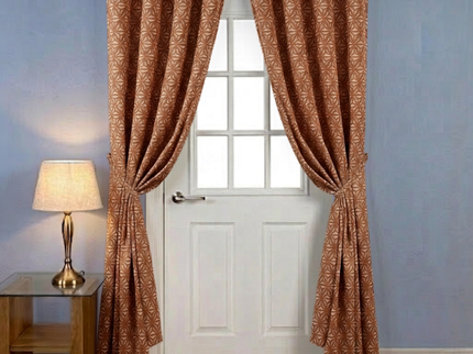 Rust colour geometric floral pattern velvet flock readymade curtain (Dual side)
