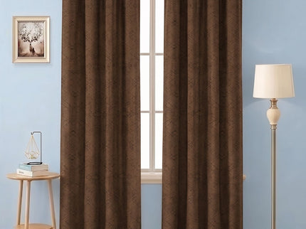 Brown Colour Geometric Pattern Suede Readymade Curtain