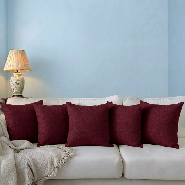Wine colour textured plain velvet flock readymade cushion cover (Dual side)