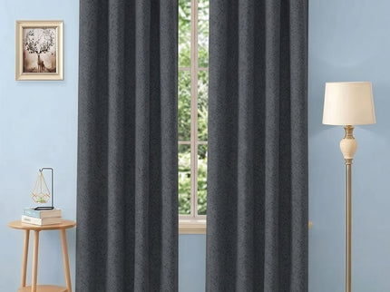 Medium Grey Textured Suede Readymade Curtain