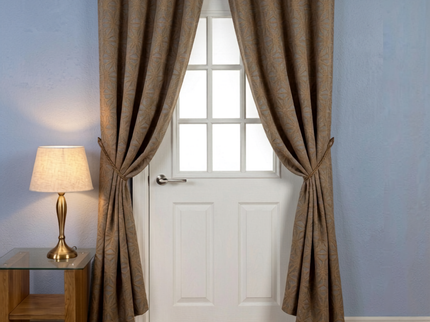 Brown colour geometric floral pattern velvet flock readymade curtain (Dual side)