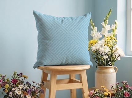 Sky blue colour textured velvet flock geometric pattern readymade cushion cover