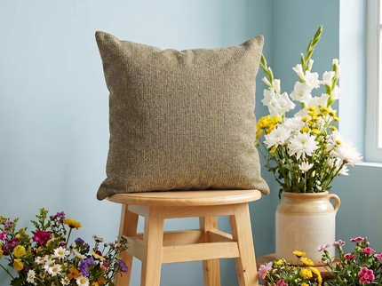 Mustard green colour textured weave pattern velvet flock readymade cushion cover