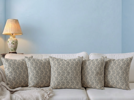 Grey colour geometric floral pattern velvet flock readymade cushion cover
