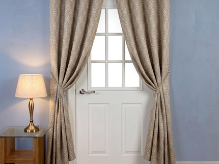 Taupe colour geometric floral pattern velvet flock readymade curtain (Dual side)
