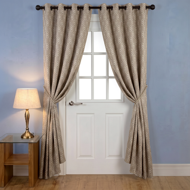 Taupe colour geometric floral pattern velvet flock readymade curtain (Dual side)