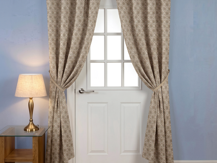 Beige colour geometric floral pattern velvet flock readymade curtain (Dual side)