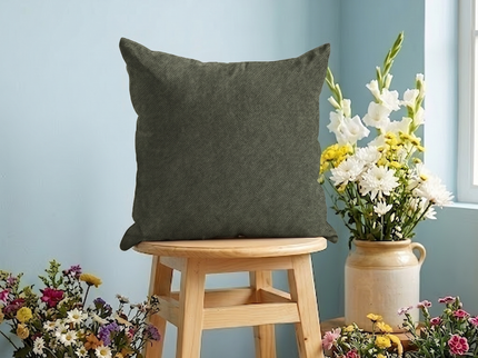 Olive Green Colour Textured Velvet Flock Readymade cushion cover