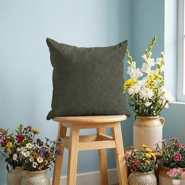 Olive Green Colour Textured Velvet Flock Readymade cushion cover